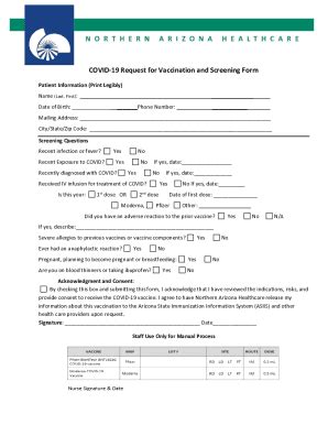 Fillable Online Covid Request For Vaccination And Screening Form