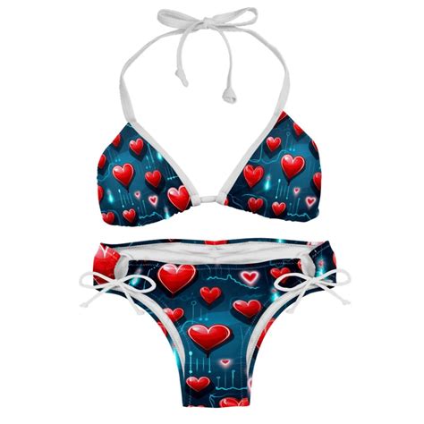 Valentine S Day Love ECG Detachable Sponge Adjustable Strap Bikini Set