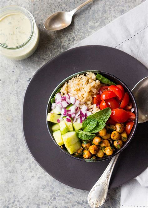 Mediterranean Chickpea Bowls With Creamy Tahini Sauce Made With Spiced