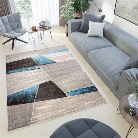 Tapiso Tapis Salon Poil Court Elefanta Beige Bleu G Om Trique