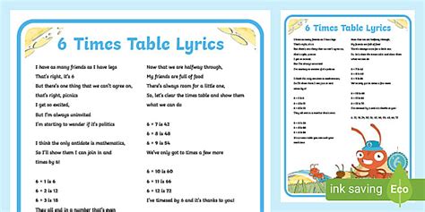 👉 6 Times Tables Song Lyrics Poster | Twinkl Go! - Twinkl