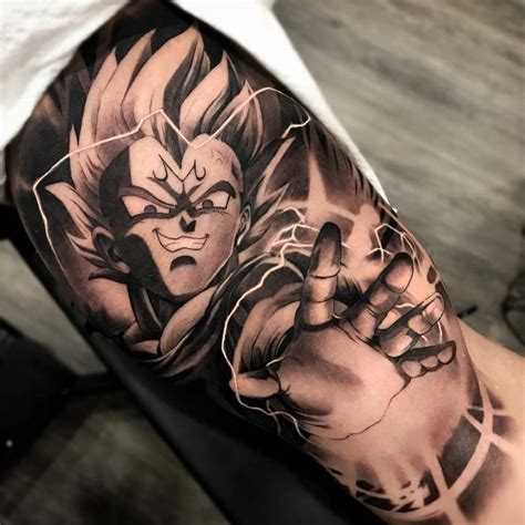 Black And Grey Vegeta Portrait Tattoo Located On The