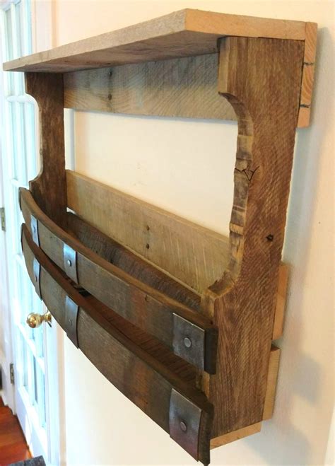 Whiskey Barrel Stave Bottle Holder And Shelf Made From Reclaimed Whiskey