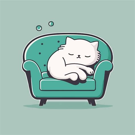 Un gato blanco durmiendo en un sofá verde Vector Premium