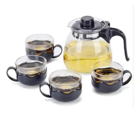 Tetera Con Infusor De 1 Litro Y 4 Tazas En Tarro De Té De Vidrio Vai