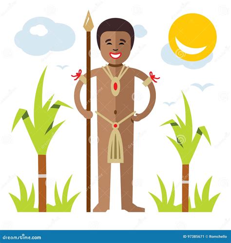 Vector African Aborigine Flat Style Colorful Cartoon Illustration