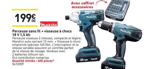 Promo Perceuse Sans Fil Visseuse à Chocs 18 V 1 5 Ah Makita chez