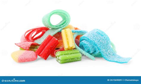 Pile Of Tasty Colorful Jelly Candies On White Background Stock Image