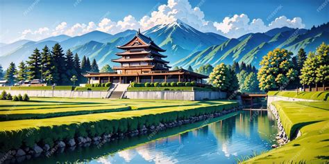 Premium AI Image | Japanese castle scenery anime wallpaper