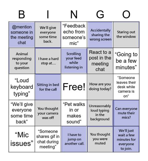 Microsoft Teams Meeting Bingo Card