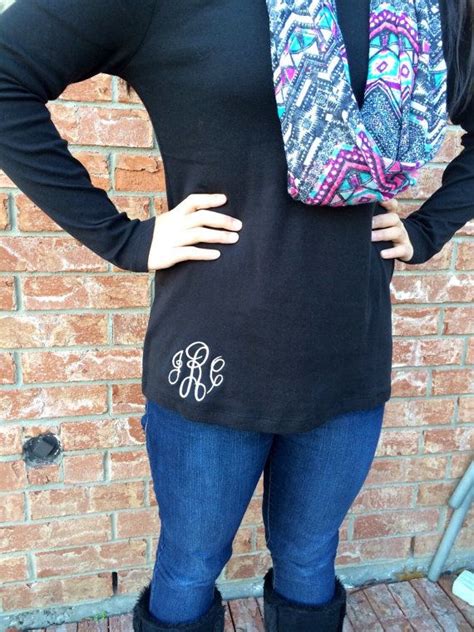 Monogrammed Long Sleeve T Shirt For Women In Black Or White