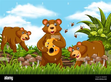 Honey bears in jungle scene illustration Stock Vector Image & Art - Alamy