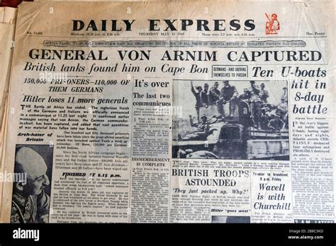 General Von Arnim Captured Daily Express Newspaper Headline During