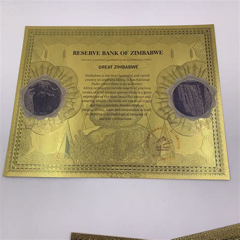 Pcs Great Zimbabwe Trillion Dollar Bills Gold Certificate Scroll