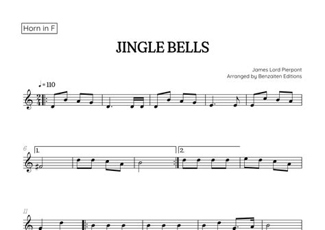 Jingle Bells • Christmas Song French Horn Sheet Music Arr Benzaiten