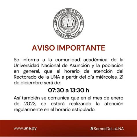 Aviso Sobre Horario De Atenci N Universidad Nacional De Asunci N