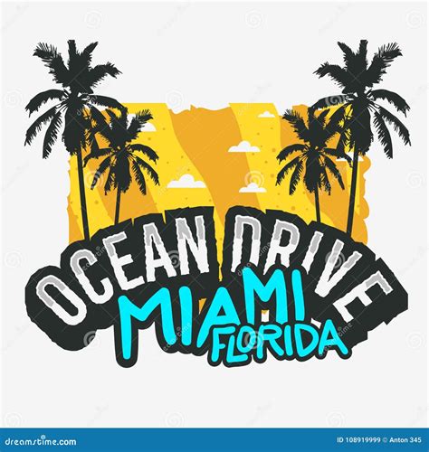 Ocean Drive Miami Beach Florida Summer Poster Design with Palm Trees