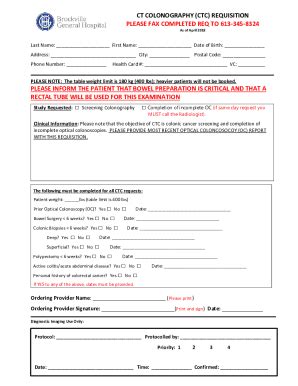 Fillable Online Ct Colonography Ctc Requisition Please Fax