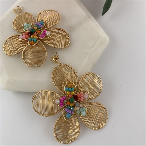 Big Flower Earrings Flower Drop Earrings Flower Statement Earrings