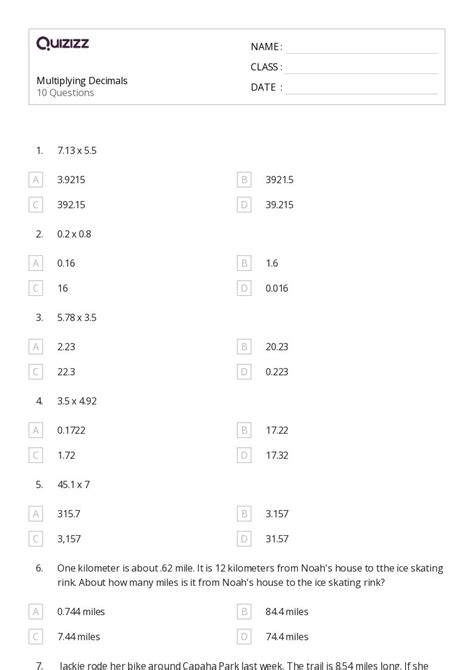 50 Multiplying Decimals Worksheets For 4th Class On Quizizz Free