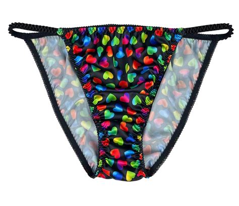 Satin String Bikini Panty Heart Print XL Gem
