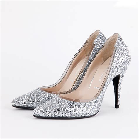 Silver Glitter Heels For Young Ladies