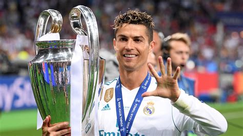 Cristiano Ronaldo CR7 With Cup In Blur Stadium Background Is Wearing
