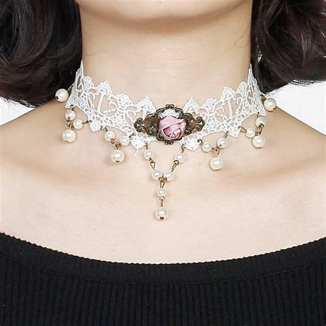 8seasons New Fashion White Hollow Lace Choker Necklace Antique Bronze