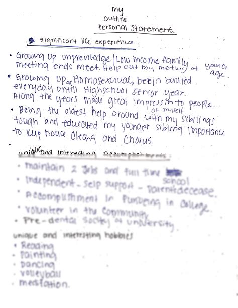 SOLUTION: Outline personal statement 2 - Studypool