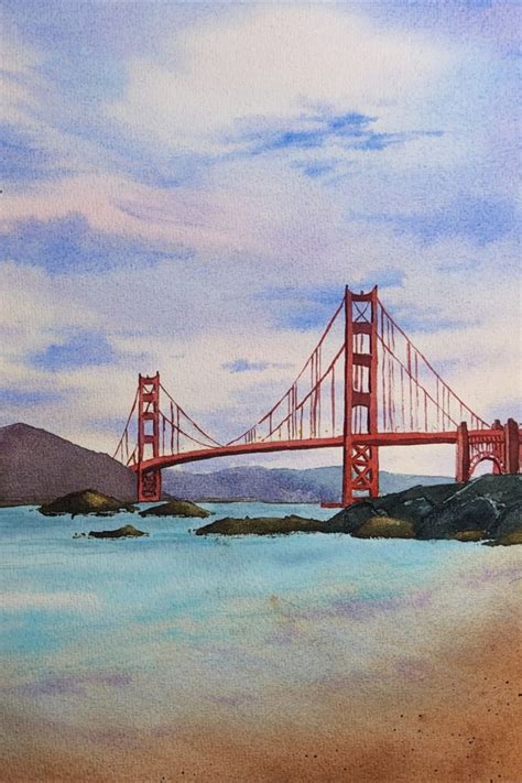 Golden Gate San Francisco Br Cke Landschaft Aquarell Wand Deco