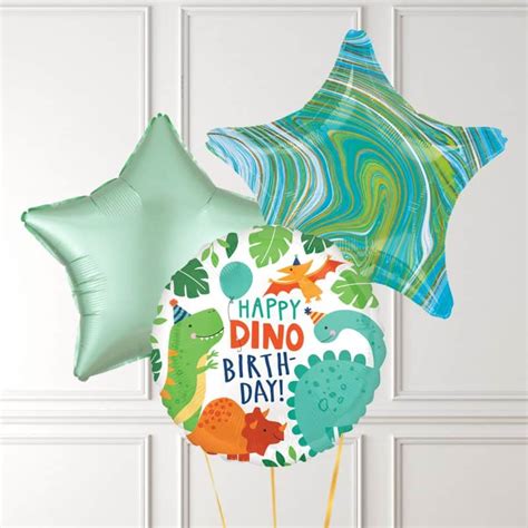 Inflated Happy Birthday Dinosaur Balloon Trio Balloonbx