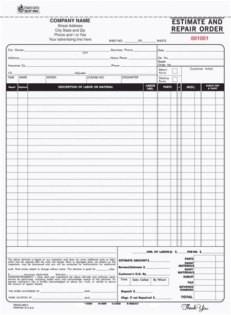Repair Estimate Template Excel | Invoice template, Estimate template