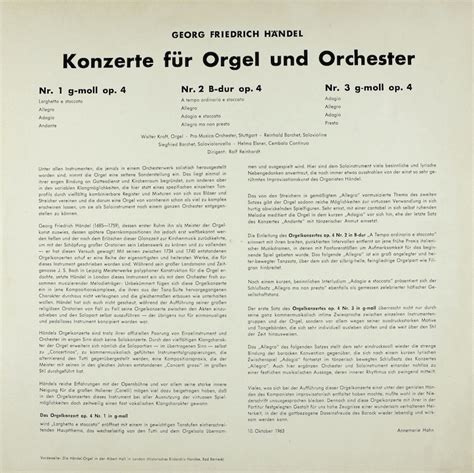 Rolf Reinhardt Pro Musica Orchester Stuttgart Händel Konzerte für