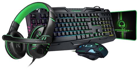 Hypergear 4 In 1 Gaming Kit Full Sized Rgb Backlit Keyboard Ergonomic