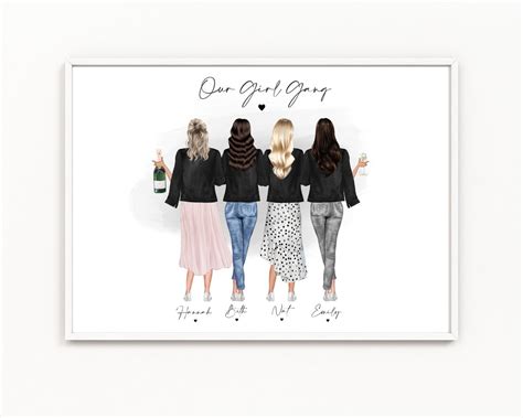 Best Friend Girl Group Gang Print Best Friends Group A4 Print Girl ...