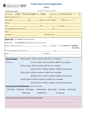 Fillable Online Urec Uark Private Swim Lesson Registration Form Urec