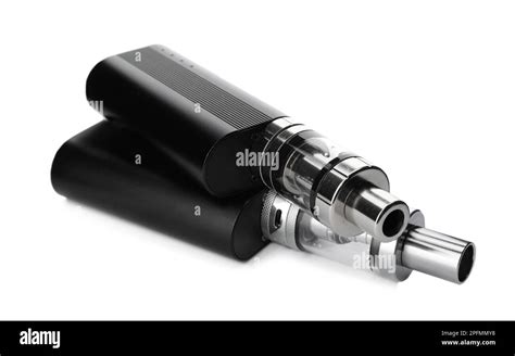 Two electronic smoking devices on white background Stock Photo - Alamy