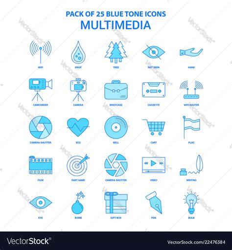 Multimedia Blue Tone Icon Pack Sets Vector Image