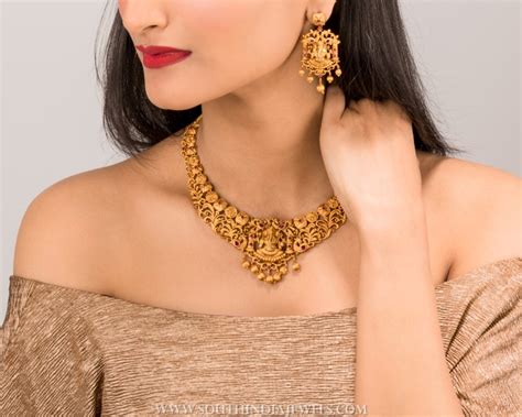 Gold Plated Matt Finish Temple Necklace From Tarinika South India Jewels