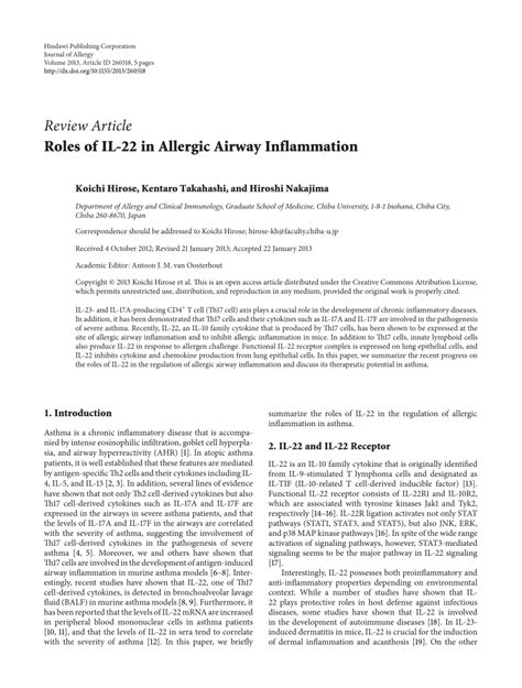 PDF Roles Of IL 22 In Allergic Airway Inflammation