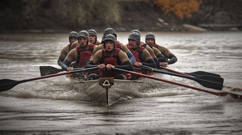 Fundo Equipe De Homens Remando Em Um Rio Em Uma Canoa Fundo Imagem De