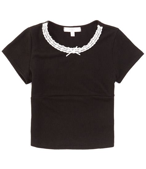 Moa Moa Big Girls 7 16 Short Sleeve Ribbon Trimmed Top Dillards