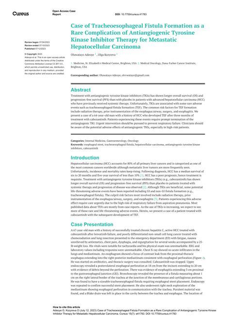 Pdf Case Of Tracheoesophageal Fistula Formation As A Rare