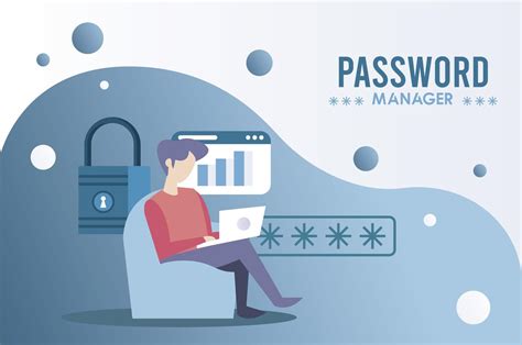 Password Manager Theme With Man Using Laptop And Padlock 2502897 Vector