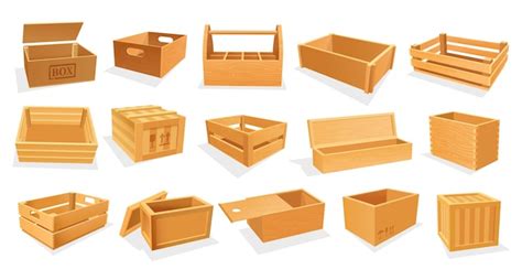 Conjunto De Cajas De Madera Y Contenedores De Paquetes Vector Premium