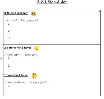 Stop And Jot Graphic Organizer