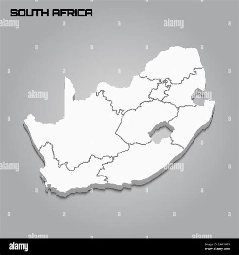 South Africa 3d Map With Borders Of Regions Vector Illustration Stock