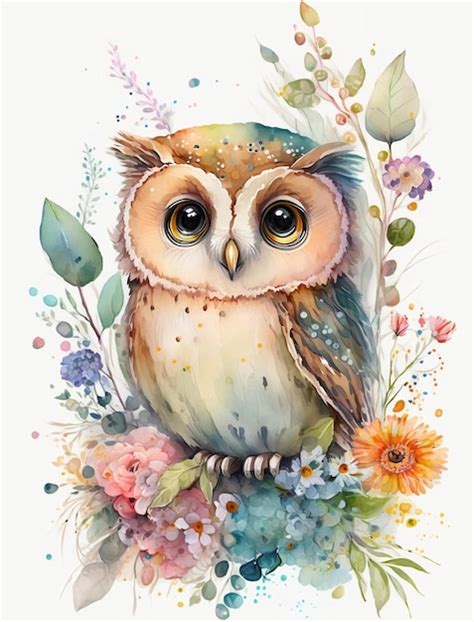 Premium AI Image Owl Watercolor Illustration