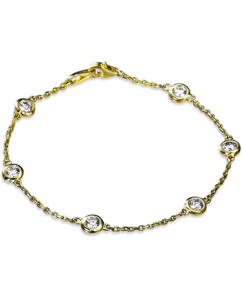 Bezel Set Diamond And Yellow Gold Chain Bracelet Turgeon Raine