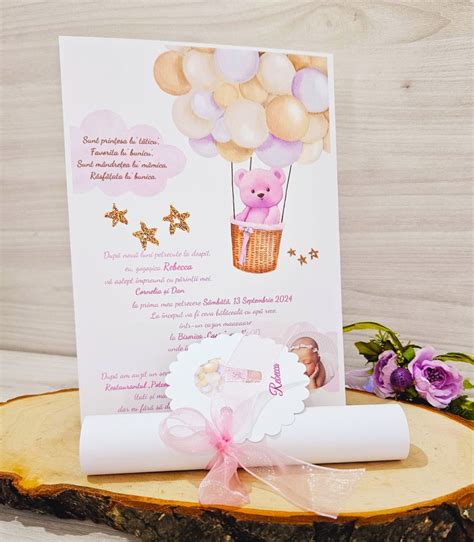 Invitatie Botez Ursulet Norisor Si Poza Bebe Fetita Tiparire Text Nu